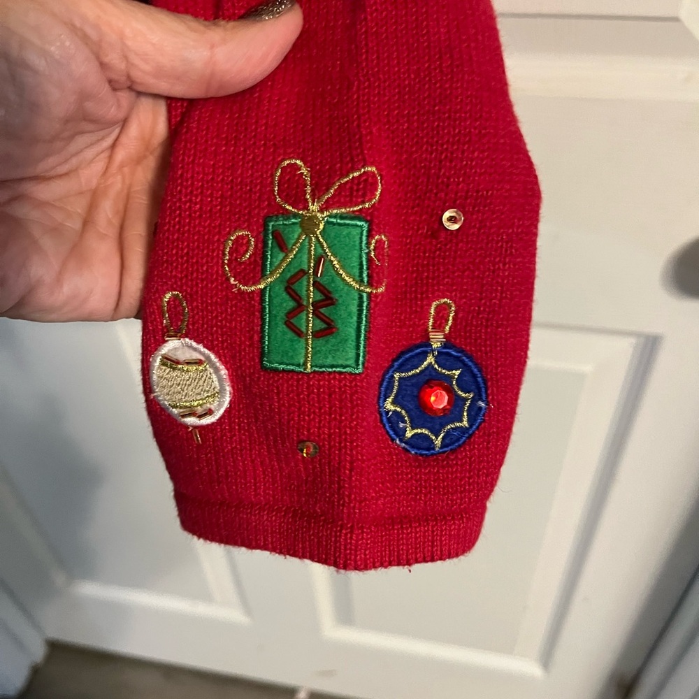 Festive Holiday Red Cardigan with Tree Designs - Picture 4 of 4